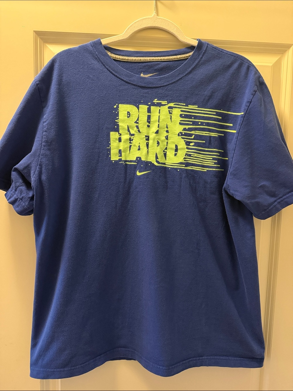 Men’s XL Nike Blue Tee with Neon Lime 'RUN HARD' Graphic
